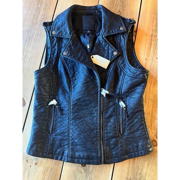 NWT! Sophie Max Women's Black Faux Leather Biker Punk Rock Vest Size Large - Picture 2 of 9